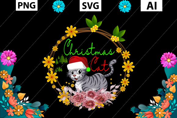Christmas T Shirt Design with a Playful Cat