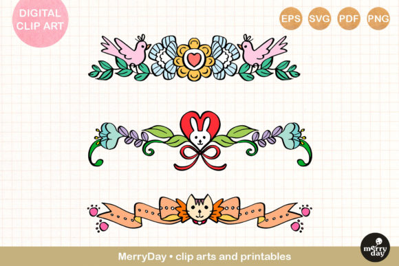 Cute Flower Divider Cat Bunny Clip Art Review